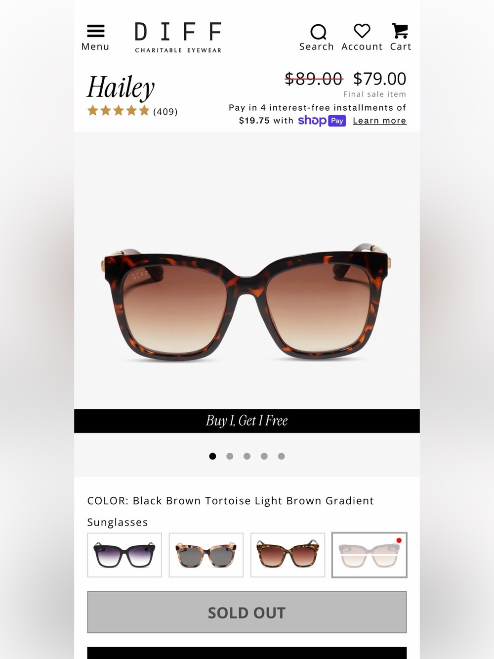 Diff Eyewear Hailey Tortoise with Light Brown Gradient Lenses